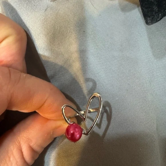 Silver Heart Ring with Red Accent - Picture 1 of 1